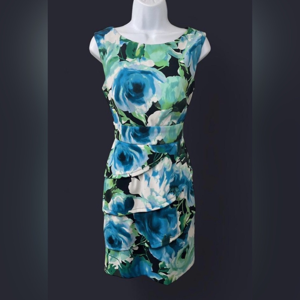 DB Signature Blue and Green Vibrant Floral Midi Dress